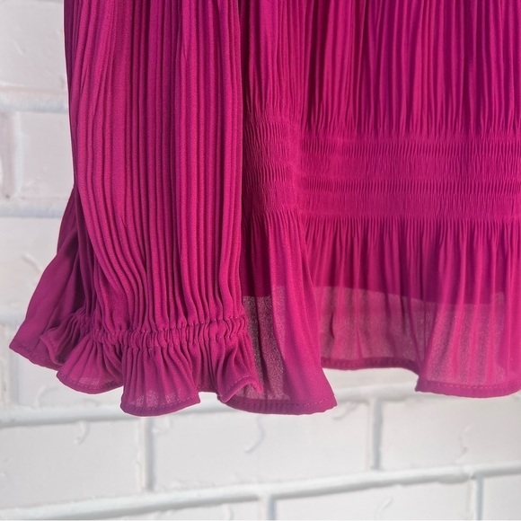 Ted Baker Airlie Pleated Smocking High Neck with Ruffle Top Blouse, Deep Pink, 4 - Picture 7 of 13